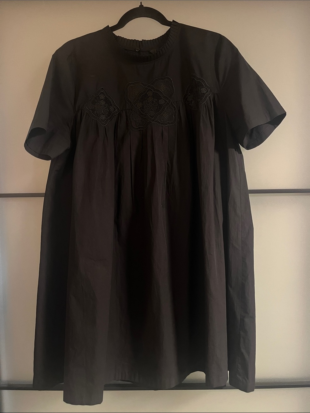 Zara Black Mini Dress with Embroidered Yoke